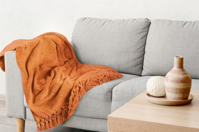 Emma Barclay Darcy Tassel Blanket/Throw For Sofa Chair Bed Burnt