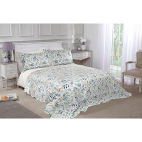 Emma Barclay Fernley Bedspread Throwover Set Soft Touch Microfibre Floral Green Double