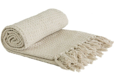 Emma Barclay Honeycomb Throw Over Blanket 50" X 60" Ivory