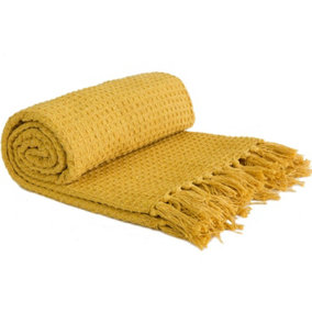 Emma Barclay Honeycomb Throw Over Blanket 50" X 60" Ochre