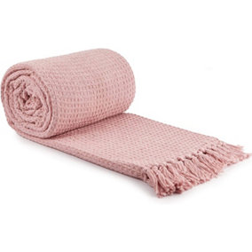 Emma Barclay Honeycomb Throw Over Blanket 90" X 100" Blush