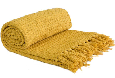 Emma Barclay Honeycomb Throw Over Blanket 90" X 100" Ochre
