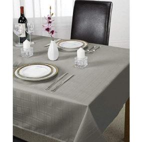 Emma Barclay Linen Silver Grey Checked Printed Table Cloth Plain Silver 70" x 108"