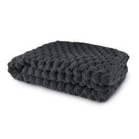 Emma Barclay Lush Luxurious Faux Rabbit Fur Throw For Sofa Blanket Black 127x152cm