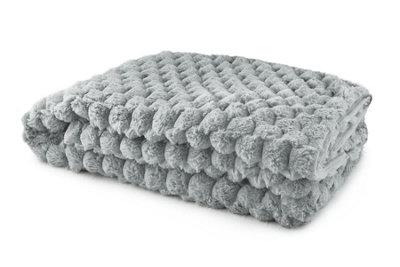 Emma Barclay Lush Luxurious Faux Rabbit Fur Throw For Sofa Blanket Silver 127x152cm