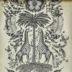 Emma J Shipley Animalia Kruger Wallpaper Monochrome W0102/05