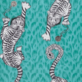 Emma J Shipley Animalia Tigris Wallpaper Teal W0105/05