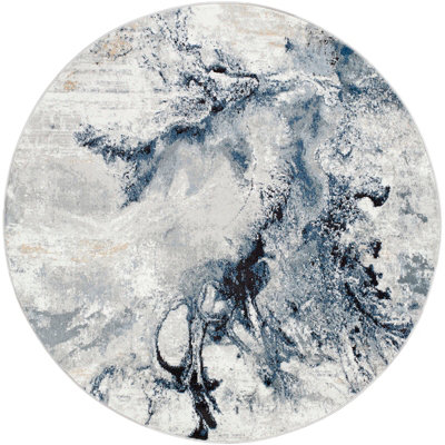 EMMA Round Abstract Modern Marble Dark Blue Area Rug 200 x 200 cm