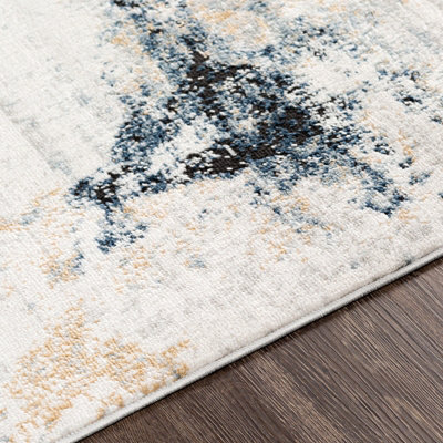 EMMA Round Abstract Modern Marble Dark Blue Area Rug 200 x 200 cm