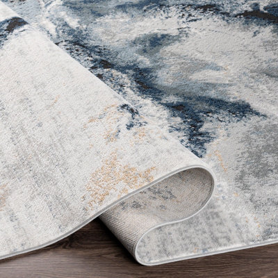 EMMA Round Abstract Modern Marble Dark Blue Area Rug 200 x 200 cm