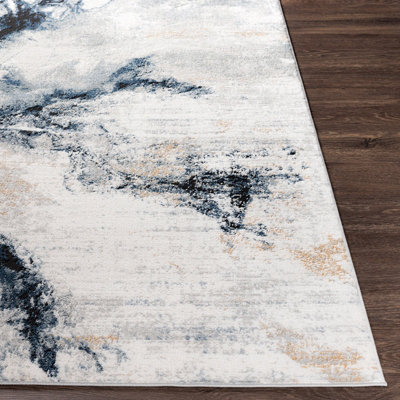EMMA Round Abstract Modern Marble Dark Blue Area Rug 200 x 200 cm