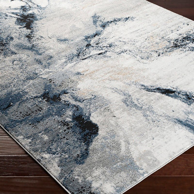 EMMA Round Abstract Modern Marble Dark Blue Area Rug 200 x 200 cm