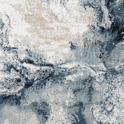 EMMA Round Abstract Modern Marble Dark Blue Area Rug 200 x 200 cm