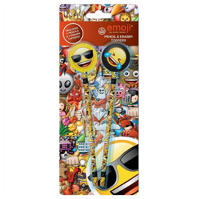 Emoji Pencil and Topper (Pack of 4) Multicoloured (One Size)