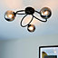 Emory Satin Black Contemporary 3 Light Semi Flush Ceiling Light