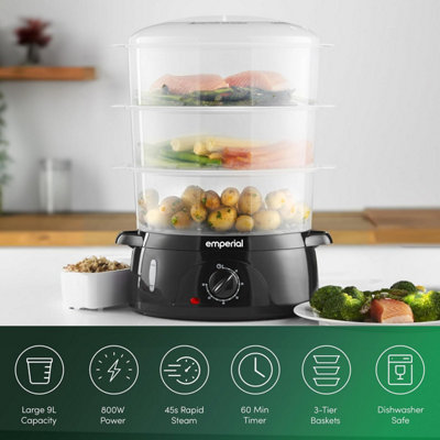 Emperial 3 Tier Food Steamer Electric with Removable Baskets, Rice Bowl ...