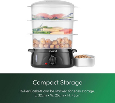 Emperial 3 Tier Food Steamer Electric with Removable Baskets, Rice Bowl ...
