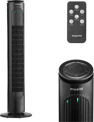 Emperial 31" Tower Fan with Remote Control - Oscillating Bladeless Cooling Fan, Portable 10 Hour Timer, 3 Modes & 3 Speeds - Black