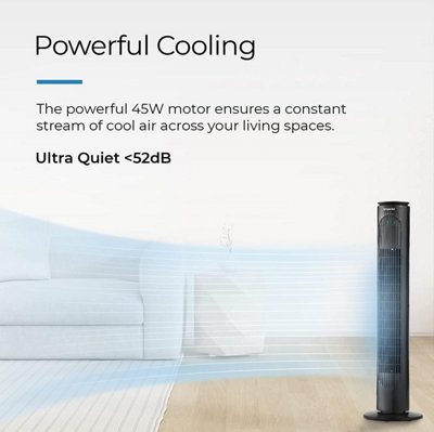 Emperial 31" Tower Fan with Remote Control - Oscillating Bladeless Cooling Fan, Portable 10 Hour Timer, 3 Modes & 3 Speeds - Black