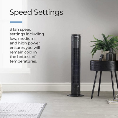 Emperial 31" Tower Fan with Remote Control - Oscillating Bladeless Cooling Fan, Portable 10 Hour Timer, 3 Modes & 3 Speeds - Black