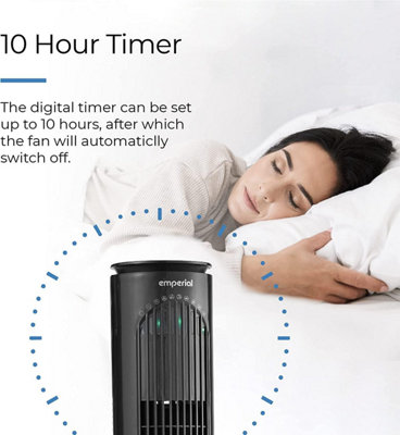 Emperial 31" Tower Fan with Remote Control - Oscillating Bladeless Cooling Fan, Portable 10 Hour Timer, 3 Modes & 3 Speeds - Black
