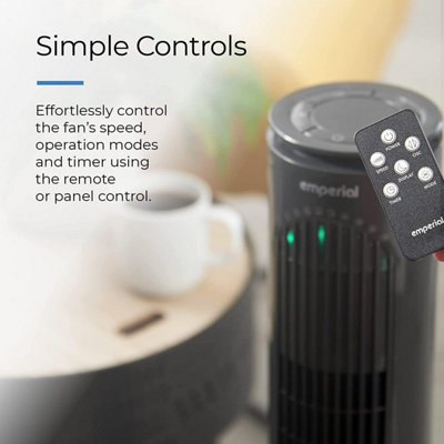 Emperial 31" Tower Fan with Remote Control - Oscillating Bladeless Cooling Fan, Portable 10 Hour Timer, 3 Modes & 3 Speeds - Black