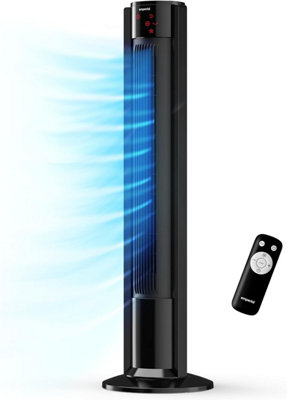 Emperial 42" Tower Fan with Remote Control - Oscillating Bladeless Cooling Fan, Portable 7 Hour Timer, 3 Modes & 3 Speeds - Black