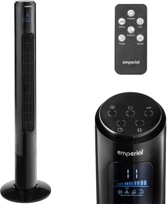 Emperial 46" Tower Fan with Remote Control - Oscillating Bladeless Cooling Fan, Portable 12 Hour Timer, 3 Modes & 3 Speeds - Black