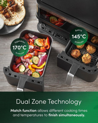 Emperial 9L Dual Zone Air Fryer With 2 Baskets, 11 Pre-set Programs, Touch Control Panel & Sync Match Function - Black