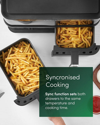 Emperial 9L Dual Zone Air Fryer With 2 Baskets, 11 Pre-set Programs, Touch Control Panel & Sync Match Function - Black