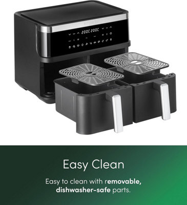 Emperial 9L Dual Zone Air Fryer With 2 Baskets, 11 Pre-set Programs, Touch Control Panel & Sync Match Function - Black