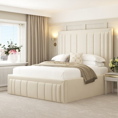 Emperor Bed Frame 54" Headboard with Chelsea Mattress - King (Cream)