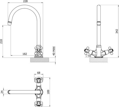 Emperor Kitchen Mixer Tap - Classic Twin Cross Handles, Chrome Finish ...