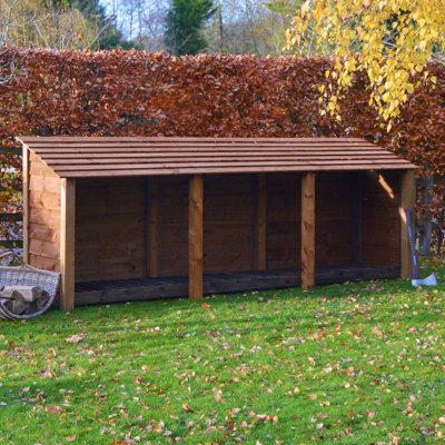 Empingham 4ft Log Store - L80 x W340 x H128 cm - Rustic Brown