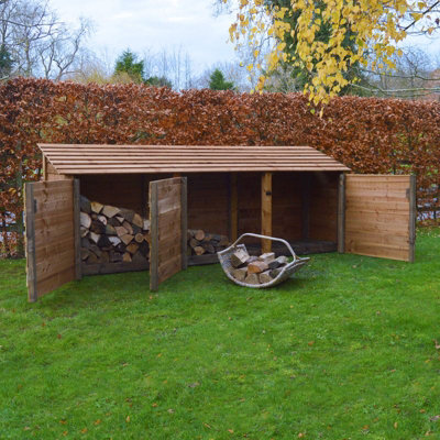 Empingham 4ft Log Store with Doors - L80 x W340 x H128 cm - Rustic Brown
