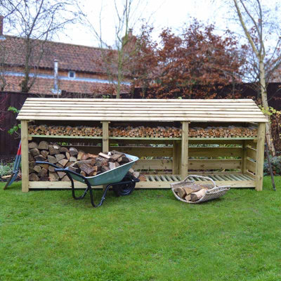 Empingham 4ft Log Store with Kindling Shelf - L80 x W340 x H128 cm - Light Green