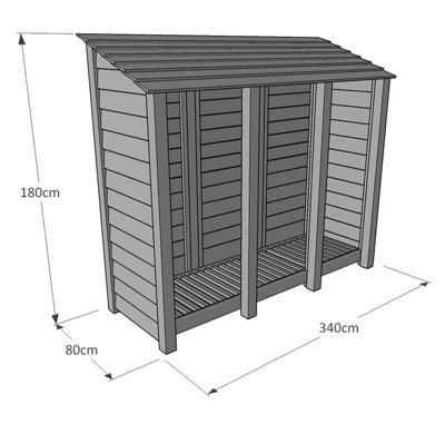 Empingham 6ft Log Store with Doors - L80 x W340 x H181 cm - Rustic Brown