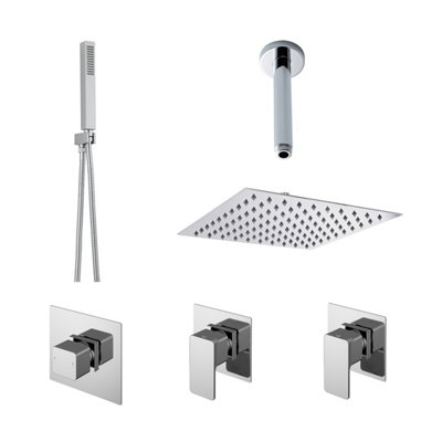 Empire 2 Outlet Concealed Valves Shower Bundle with Handset, Ceiling Mount Arm & Head - Chrome - Balterley Price Comparisons | Compare The Build