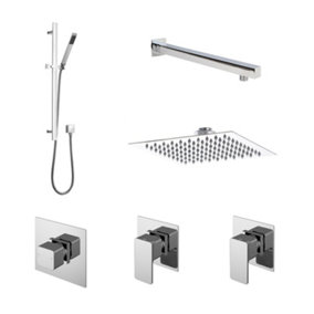 Empire 2 Outlet Concealed Valves Shower Bundle with Slide Rail Kit, Wall Mount Arm & Head - Chrome - Balterley
