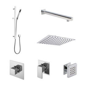 Empire 3 Outlet Concealed Valves Shower Bundle with Slide Rail Kit, Wall Mount Arm, Head & Body Jet- Chrome - Balterley