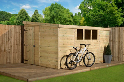 Empire 3000  Pent 12x5 pressure treated tongue and groove wooden garden shed door left side panel (12' x 5' / 12ft x 5ft) (12x5)
