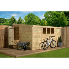 Empire 3000  Pent 12x6 pressure treated tongue and groove wooden garden shed  door left side panel (12' x 6' / 12ft x 6ft) (12x6)