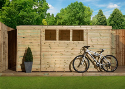 Empire 3000 Pent 14x7 pressure treated tongue and groove wooden garden ...