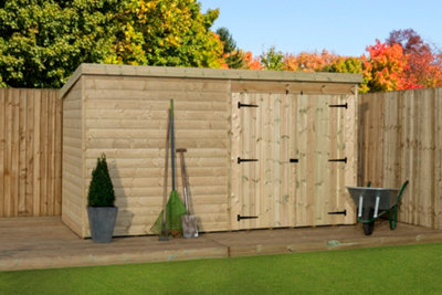 Empire 4000  Pent 10x4 pressure treated tongue and groove wooden garden shed double door right (10' x 4' / 10ft x 4ft) (10x4)