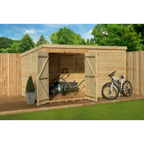 Empire 4000  Pent 10x7 pressure treated tongue and groove wooden garden shed double door left (10' x 7' / 10ft x 7ft) (10x7)
