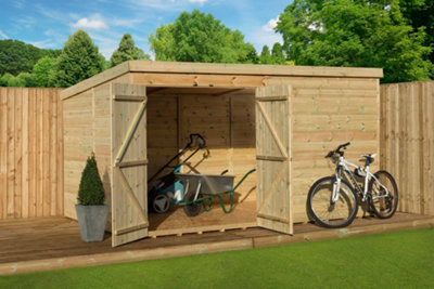 Empire 4000  Pent 14X7 pressure treated tongue and groove wooden garden shed double door left (14' x 7' / 14ft x 7ft) (14x7)