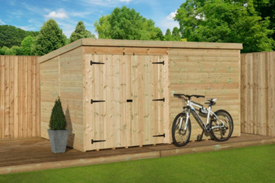 Empire 4000  Pent 14X7 pressure treated tongue and groove wooden garden shed double door left (14' x 7' / 14ft x 7ft) (14x7)