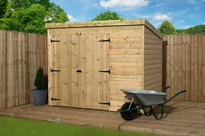 Empire 4000  Pent 7x3 pressure treated tongue and groove wooden garden shed double door left (7' x 3' / 7ft x 3ft) (7x3)