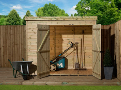 Empire 4000  Pent 7x5 pressure treated tongue and groove wooden garden shed double door right (7' x 5' / 7ft x 5ft) (7x5)