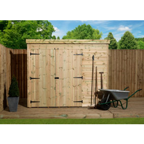 Empire 4000  Pent 7x7 pressure treated tongue and groove wooden garden shed  double door left (7' x 7' / 7ft x 7ft) (7x7)